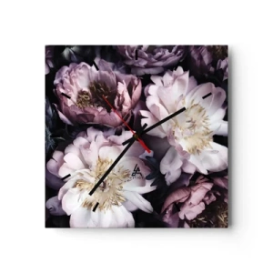 Ceas de perete - Ceas pe sticlă - Buchet în stil vechi - 40x40 cm