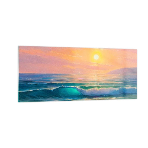 Tablou pe sticlă - Cântecul turcoaz al valurilor - 100x40 cm