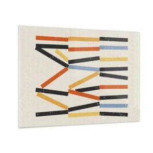 Tablou pe sticlă - Abstracție colorată a dungilor orizontale și diagonale pe un fundal deschis - 70x50cm - Compoziție la nivel - Decorațiune modernă pentru perete pentru living și dormitor ARTTOR
