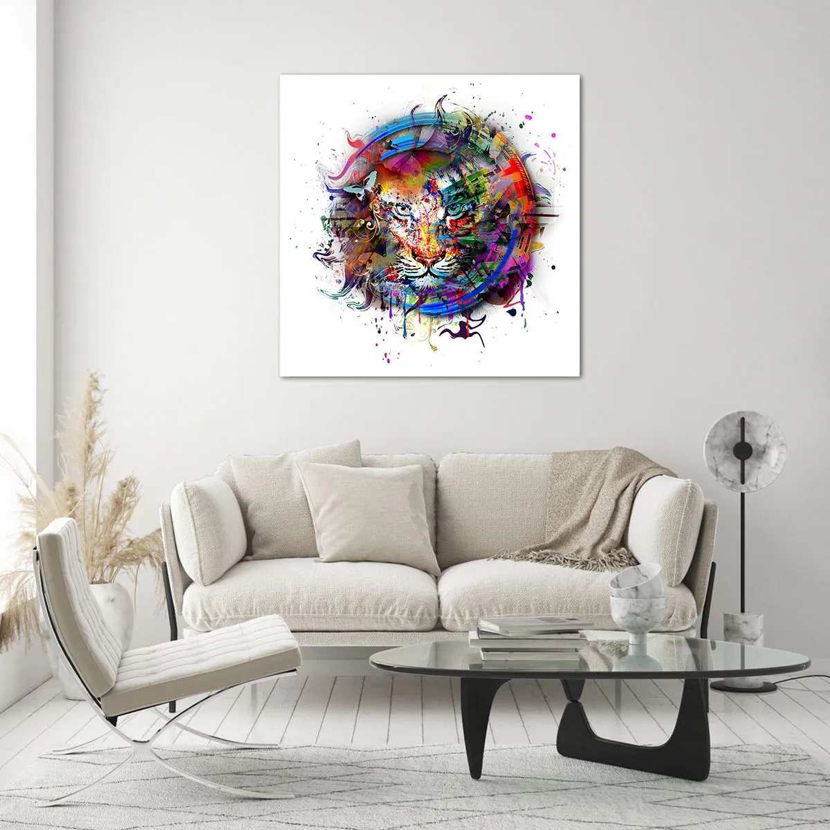 Tablou pe sticlă - Ascunzându-se în spatele voalului curcubeu - 50x50 cm