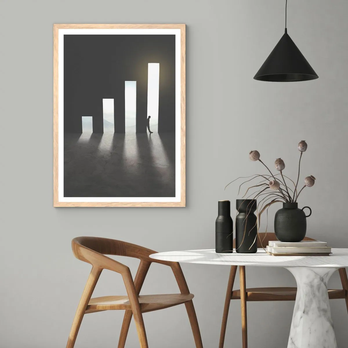 Poster în ramă de stejar deschis - Succesul - o impresie - 50x70 cm