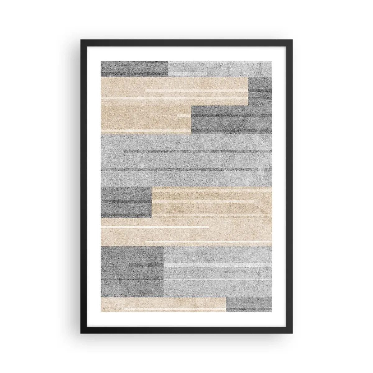 Poster în ramă neagră - O compoziție geometrică modernă în nuanțe de gri și bej - 50x70cm - Compoziție: în poziție verticală - Decorațiune modernă pentru perete pentru living și dormitor ARTTOR