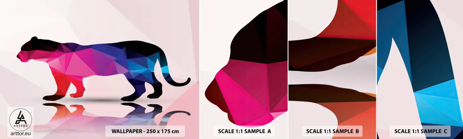 Mostră de Tapet Standard Eco - Pantera diamantată - Animale, Panteră, Figura geometrică - 100x30 cm