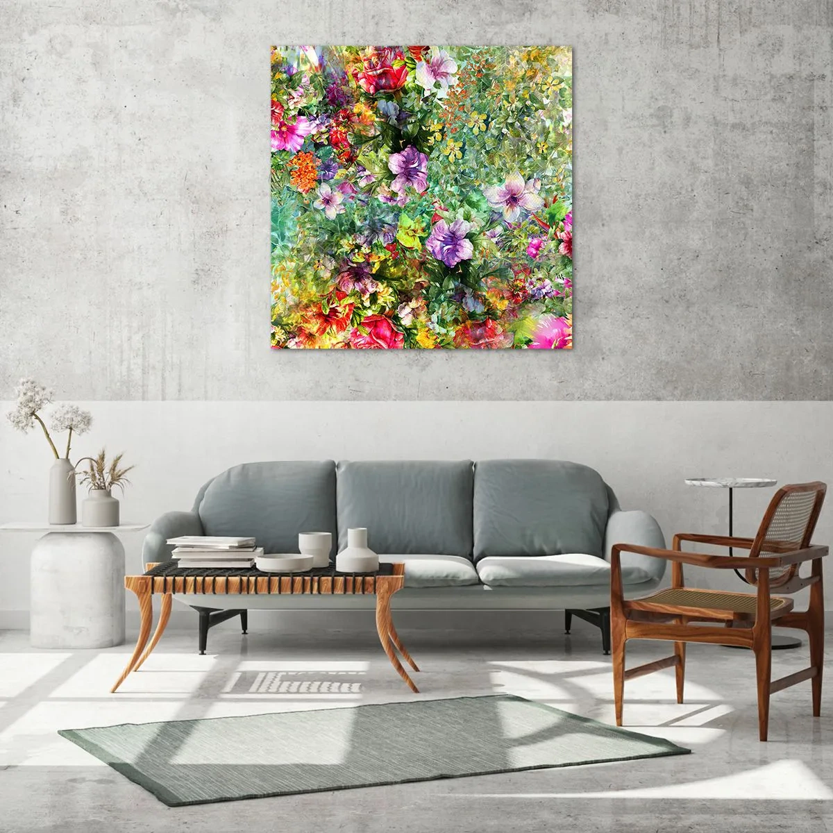Tablou pe sticlă - Să ne pierdem în flori - 70x70 cm
