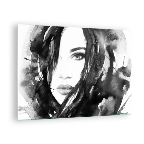 Tablou pe sticlă - Portrete feminine în acuarelă alb-negru - 70x50cm - Studiu unei dame în alb și negru - Decorațiune modernă pentru perete pentru living și dormitor ARTTOR