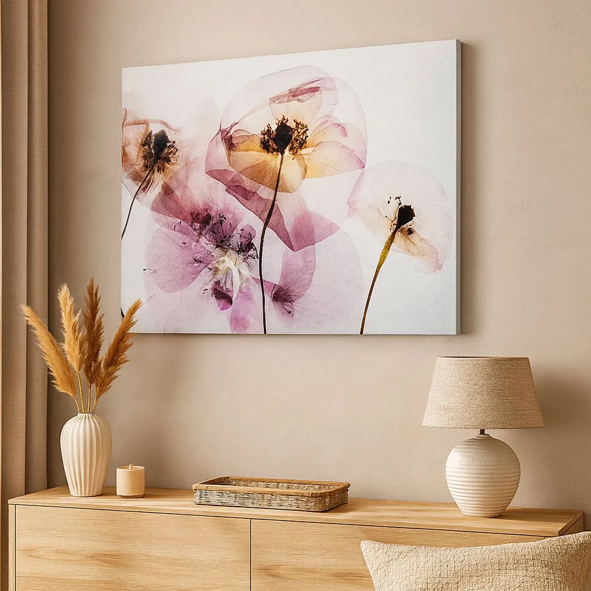 Tablou pe pânză Canvas - Flori delicate și transparente în nuanțe pastelate - 70x50cm - Corp de flori transparente - Decorațiune modernă pentru perete pentru living și dormitor ARTTOR