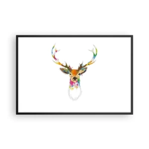 Poster în ramă neagră - Cerb blând scăldat în culoare - 91x61 cm