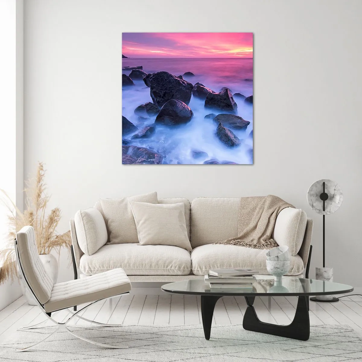 Tablou pe sticlă - Naștere în sclipici și ceață - 60x60 cm