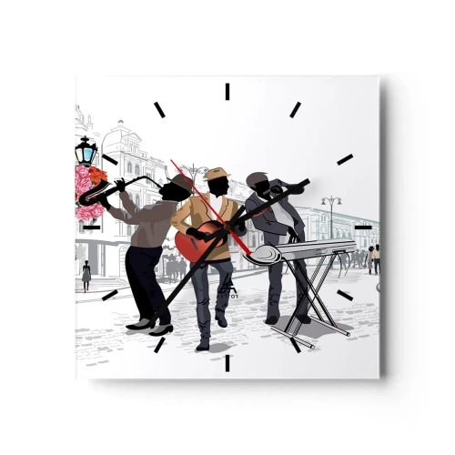 Ceas de perete - Ceas pe sticlă - Muzică străzii - 30x30 cm