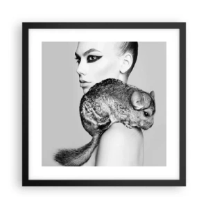 Poster în ramă neagră - Dama cu șinșilă - 40x40 cm