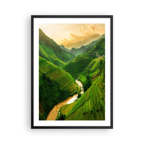 Poster în ramă neagră - Terase de orez pitorești într-o vale verde - 50x70cm - Valea vietnameză - Decorațiune modernă pentru perete pentru living și dormitor ARTTOR