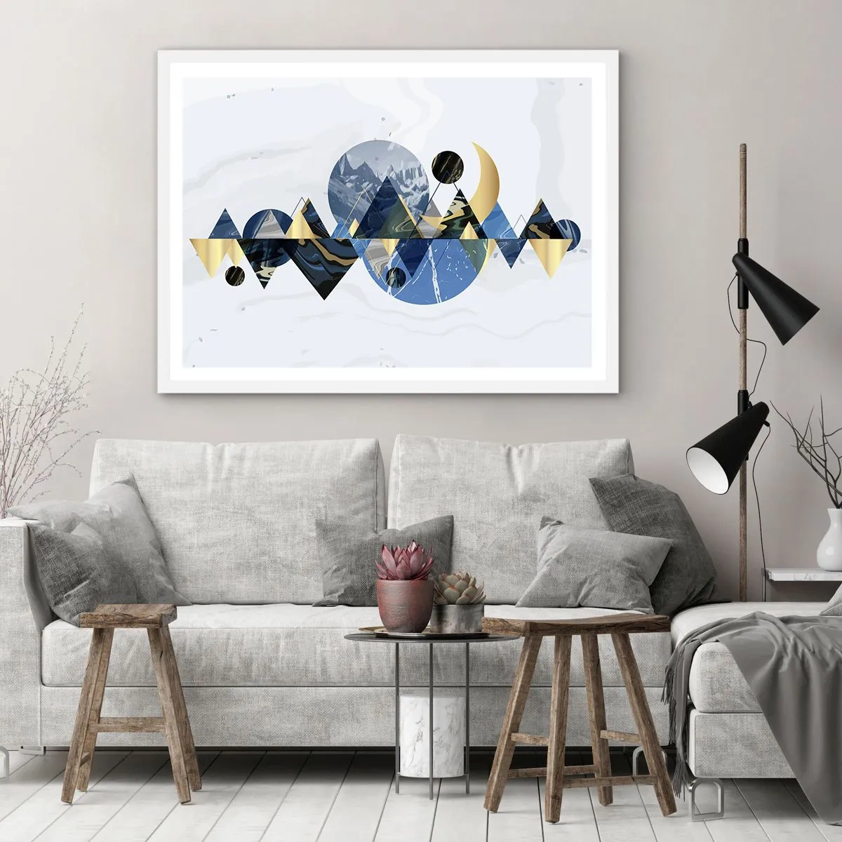 Poster în ramă albă - Peisaj geometric - 50x40 cm