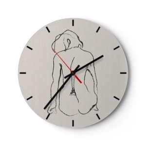 Ceas de perete - Ceas pe sticlă - O schiță subtilă a unei siluete feminine pe un fundal deschis - 30x30cm - Nud de fată - Decorațiune modernă pentru perete pentru living, bucătărie și dormitor ARTTOR