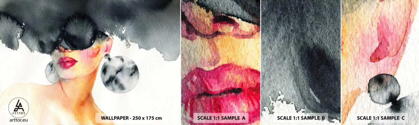 Mostră tapet autocolant Deluxe Sticker - Secretul eleganței - Chipul de femeie, Femeie, Pălărie - 100x30 cm