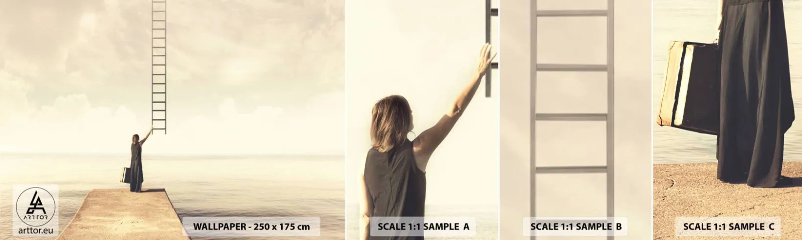 Mostră tapet autocolant Deluxe Sticker - O călătorie conceptuală - Abstracția, Femeie, Scară - 100x30 cm