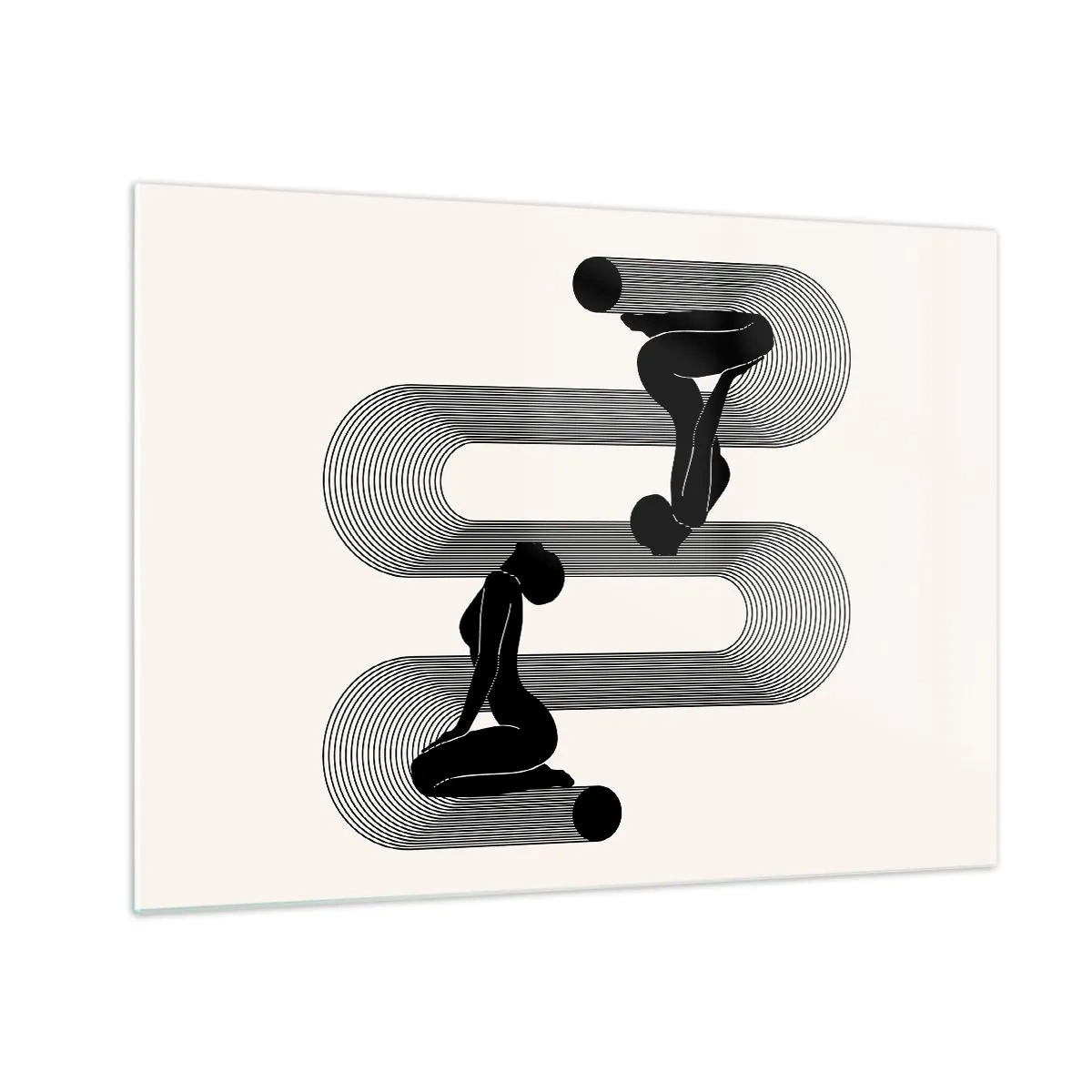 Tablou pe sticlă - Siluete feminine minimaliste cu motiv grafic cu linii - 70x50cm - Simetrie senzuală - Decorațiune modernă pentru perete pentru living și dormitor ARTTOR