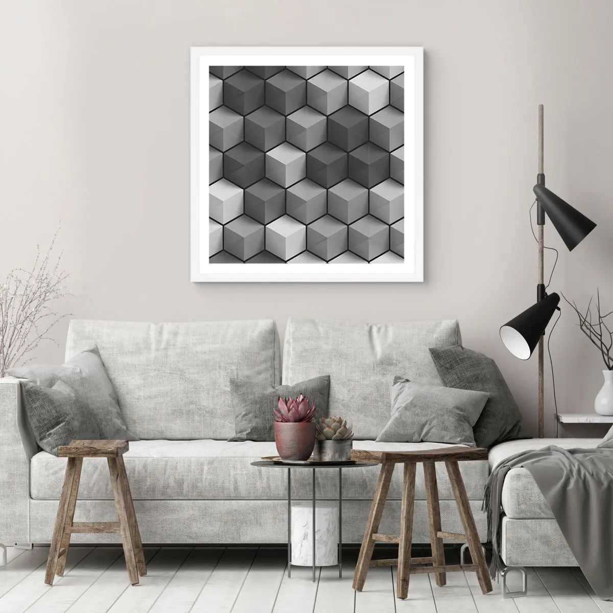 Poster în ramă albă - Puzzle cubist - 30x30 cm