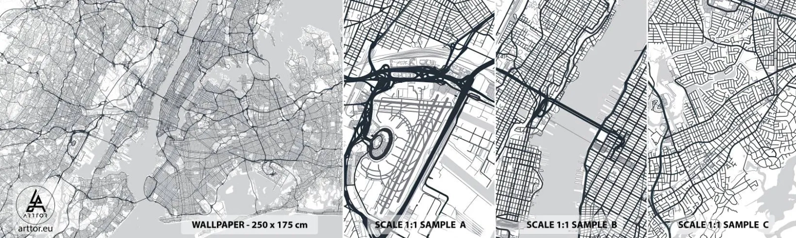Mostră de Tapet Standard Eco - Anatomia unei metropole - New York, Hartă, Manhattan - 100x30 cm