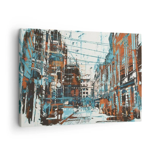 Tablou pe pânză Canvas - Un peisaj urban în nuanțe de albastru și portocaliu - 70x50cm - Un traseu printr-un oraș binecunoscut - Decorațiune modernă pentru perete pentru living și dormitor ARTTOR