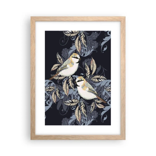 Poster în ramă de stejar deschis - Ciripirile galben-albastru - 30x40 cm