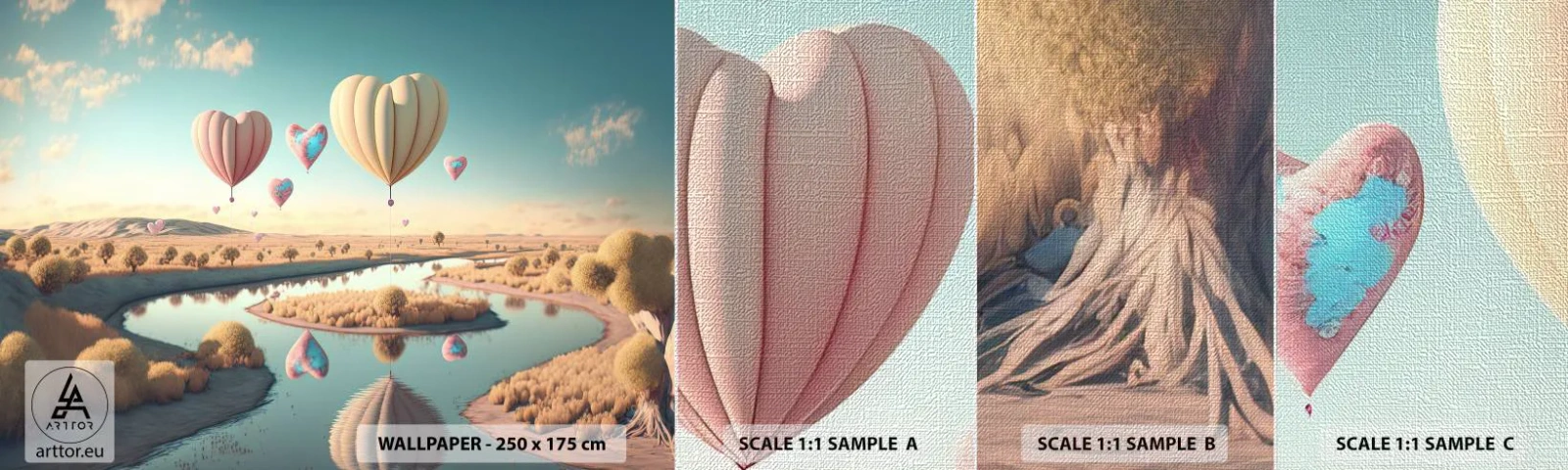 Mostră tapet Premium Canvas - Iubirea ne înalță - baloane, Pastel, Bomboane - 100x30 cm