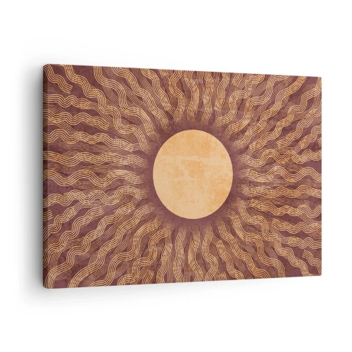Tablou pe pânză Canvas - Model însorit cu raze pe un fundal în nuanțe de maro - 70x50cm - Icoana soarelui - Decorațiune modernă pentru perete pentru living și dormitor ARTTOR