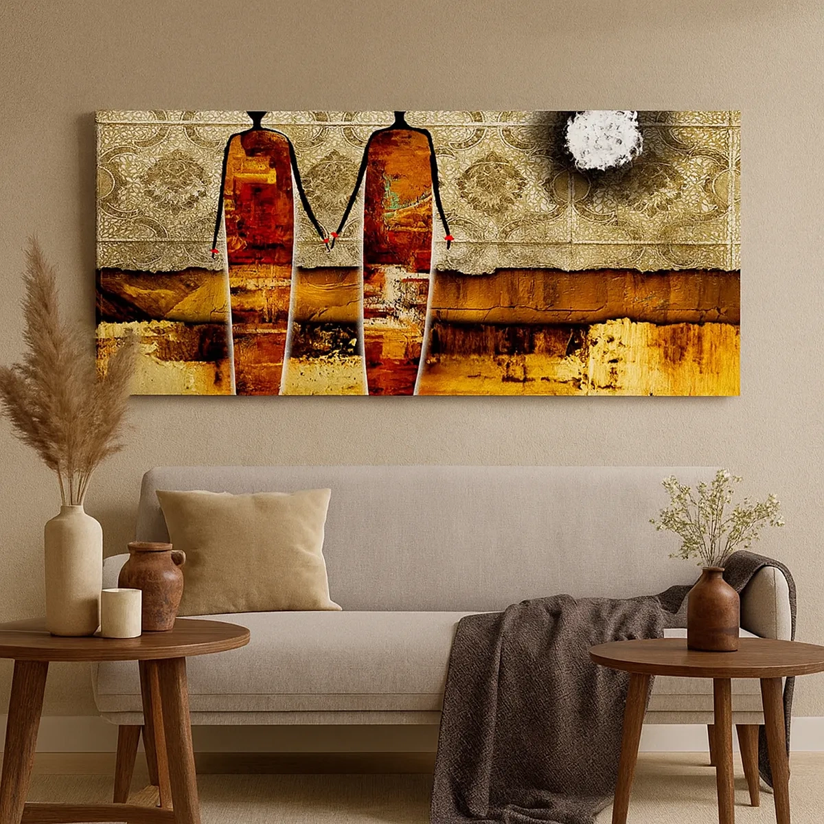 Tablou pe pânză - Compoziție etnică în culorile Africii - 30x30 cm