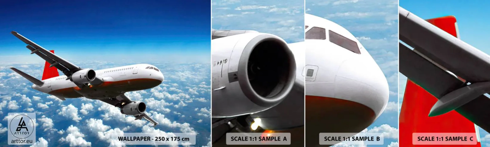 Mostră de Tapet Standard Eco - Evadare din viața de zi cu zi - Avion, Călătorii, nori - 100x30 cm