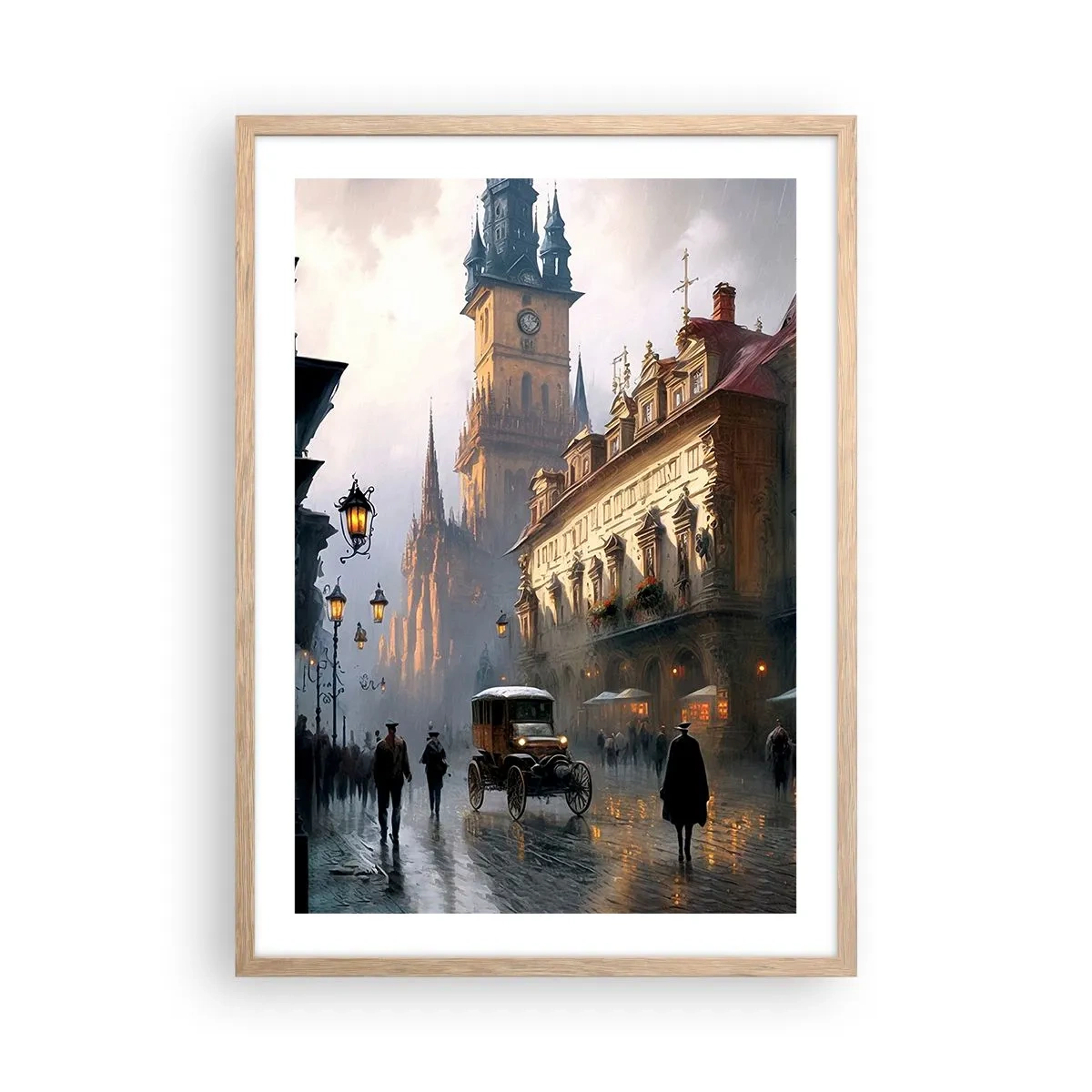 Poster în ramă de stejar deschis - Magia unei seri la Praga - 50x70 cm