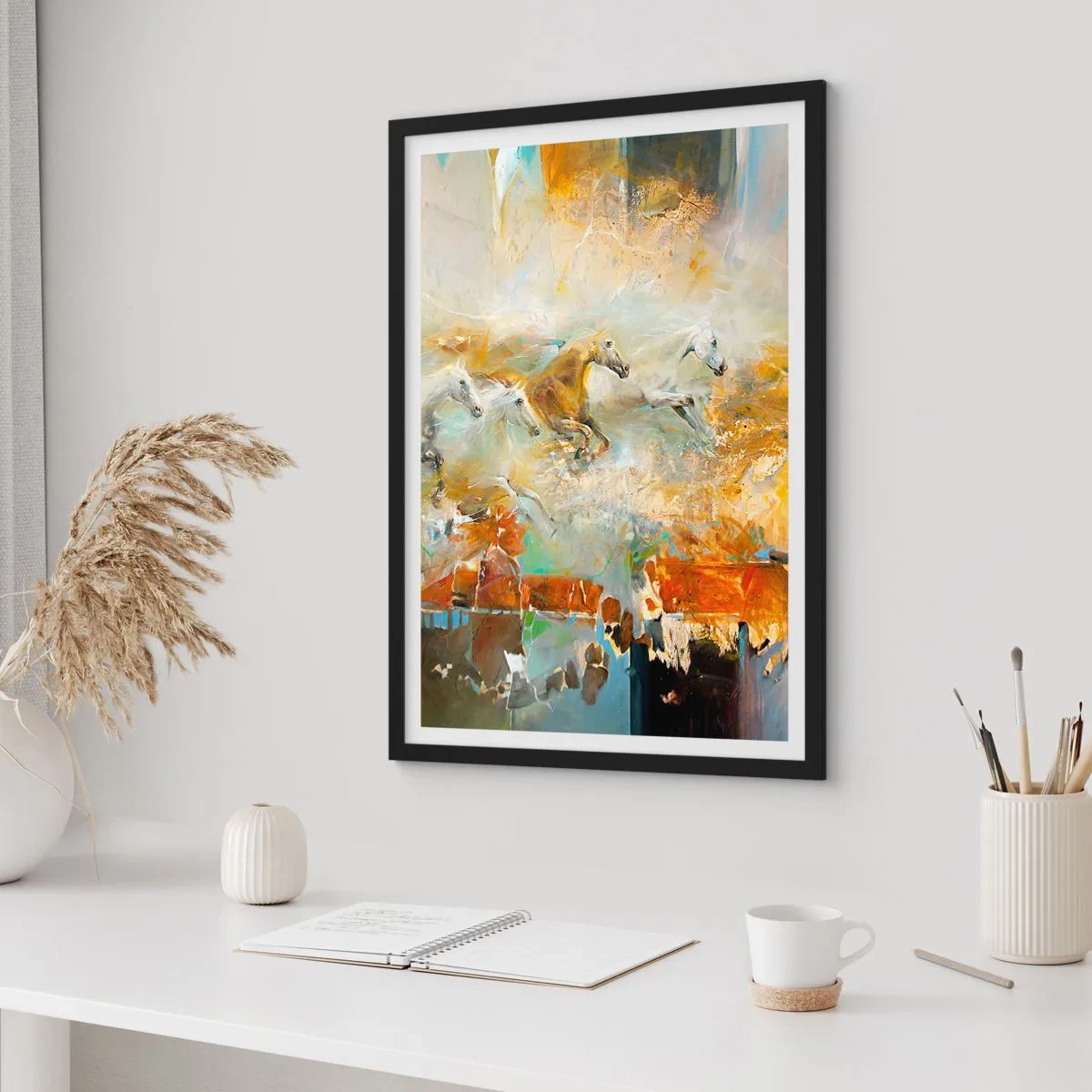 Poster în ramă neagră - Galopând prin lumină - 70x100 cm
