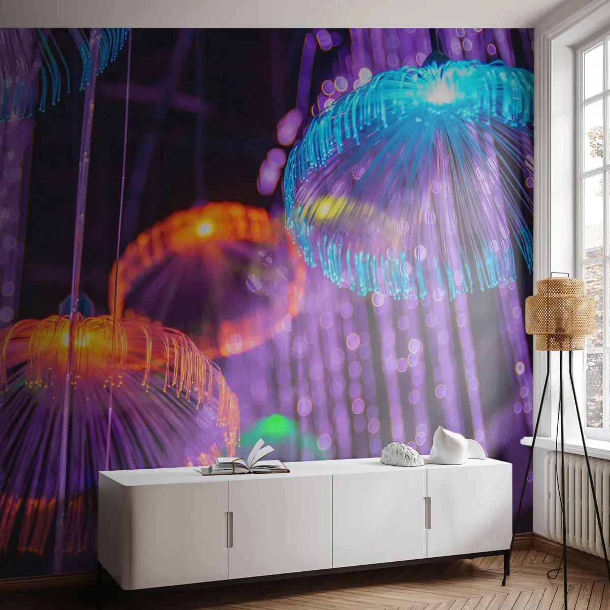 Tapet Standard Eco - Fântână de lumină - Neon, Lumini, Luminanță - 250x175 cm