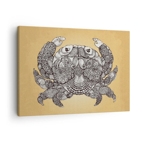 Tablou pe pânză Canvas - Desen decorativ al unui crab pe fundal auriu - 70x50cm - Poveștile Domnului Crab - Decorațiune modernă pentru perete pentru living și dormitor ARTTOR