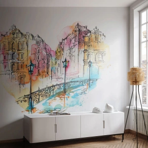 Tapet Standard Eco - Un pod într-un cadru urban romantic - 100x70cm - Inima orașului - Decorațiune modernă pentru perete pentru living și dormitor ARTTOR
