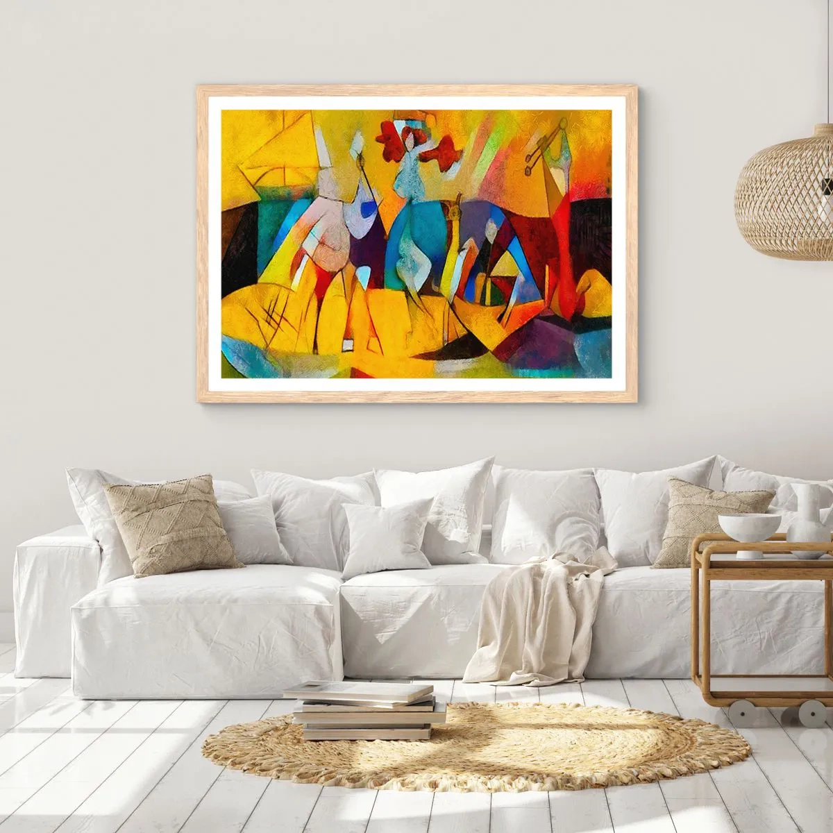 Poster în ramă de stejar deschis - Soare - viață - bucurie - 91x61 cm