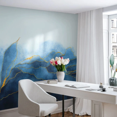 Tapet Premium Canvas - Albastru în aur - Luxos, Glamour, Abstracția - 400x280 cm