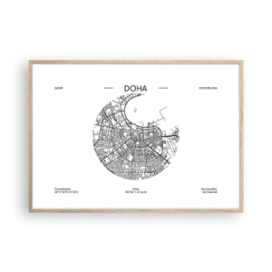 Poster în ramă de stejar deschis - Anatomia orașului Doha - 100x70 cm
