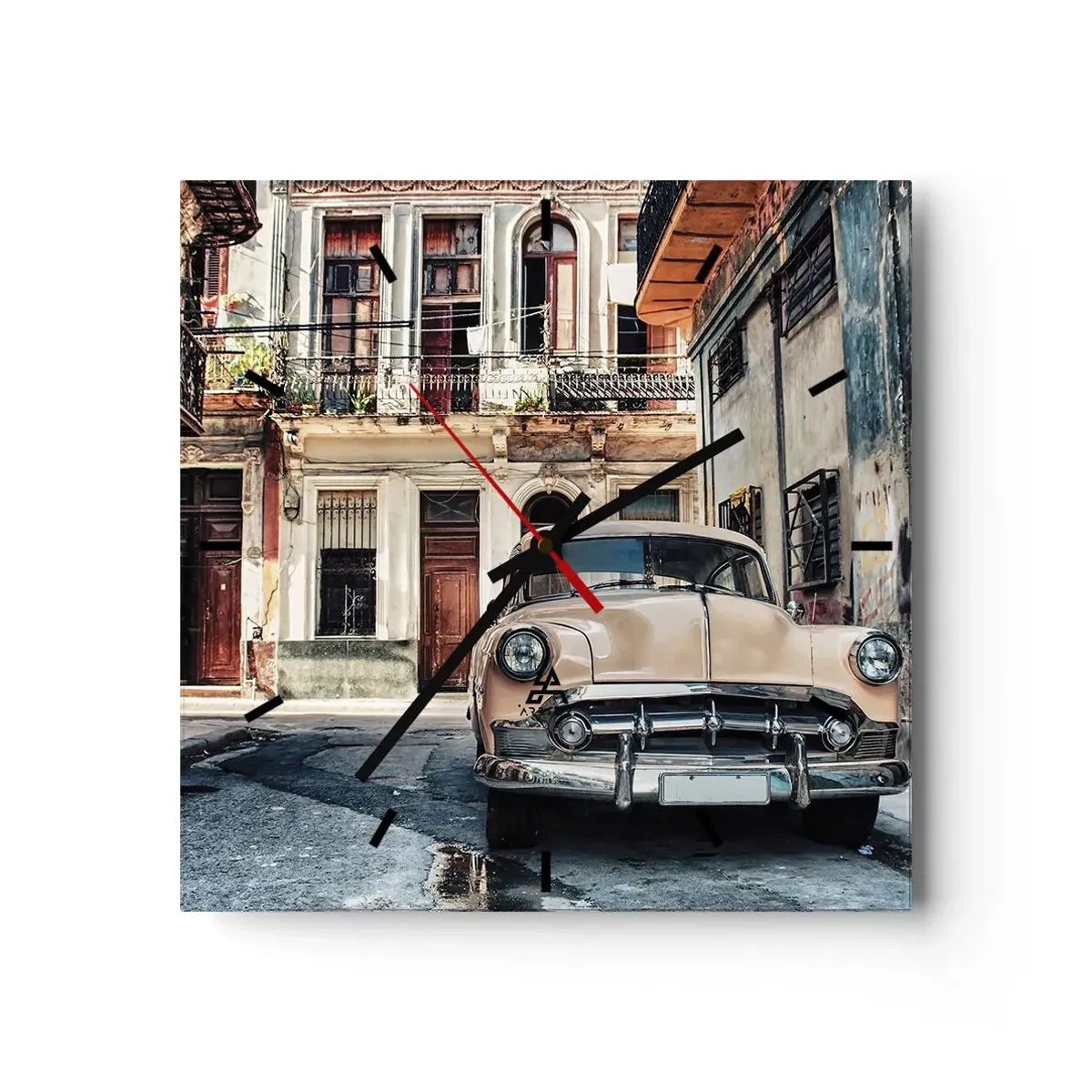 Ceas de perete - Ceas pe sticlă - O siestă în Havana - 40x40 cm