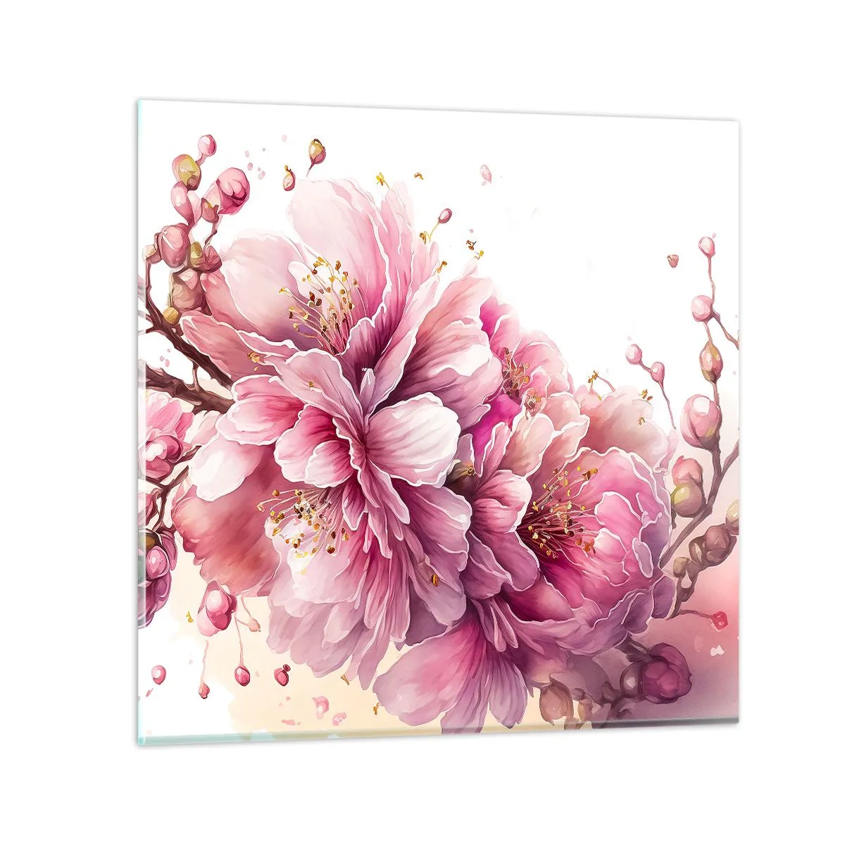 Tablou pe sticlă - Flori de cireș - 30x30 cm