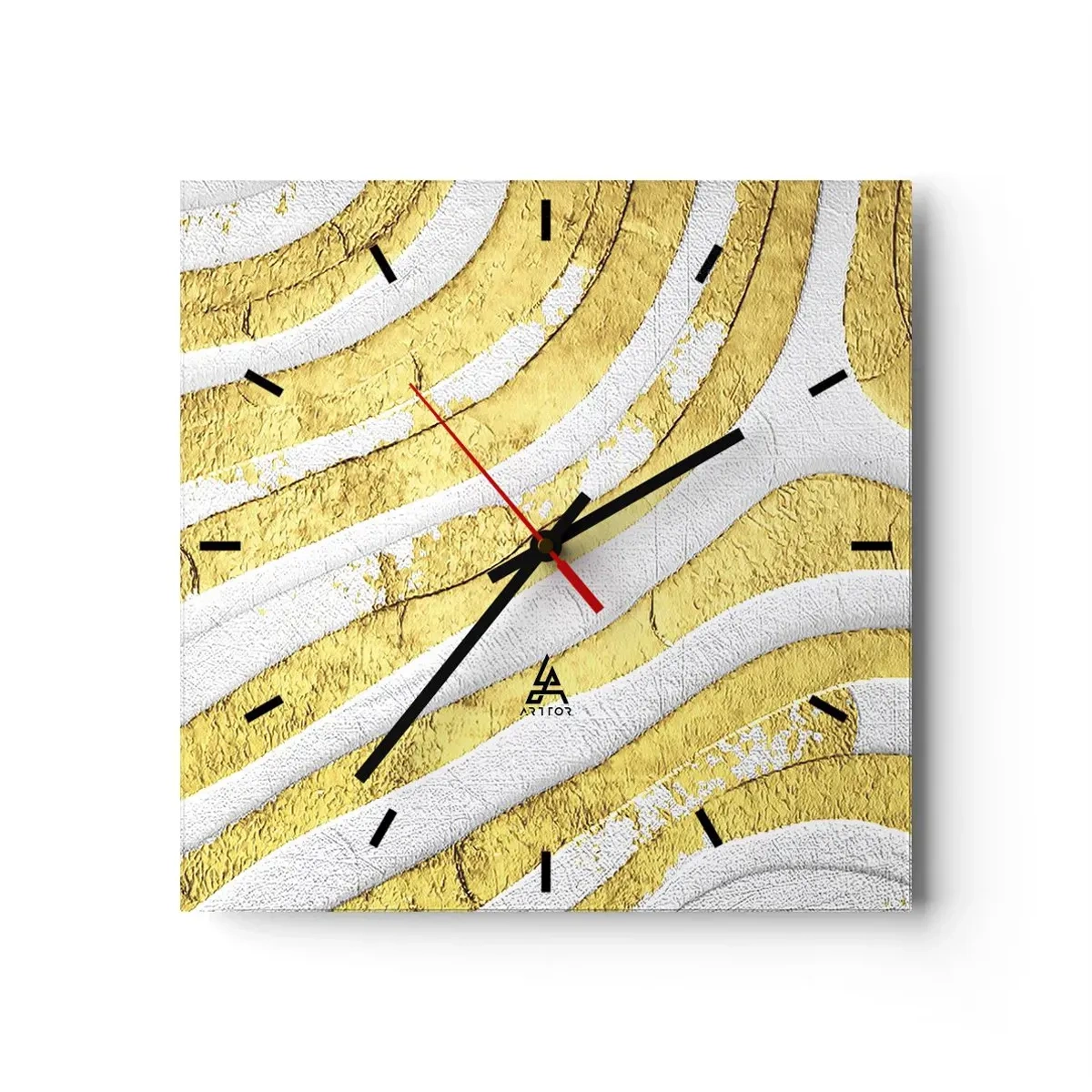 Ceas de perete - Ceas pe sticlă - Compoziția în alb și auriu - 30x30 cm