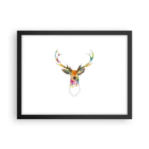 Poster în ramă neagră - Cerb blând scăldat în culoare - 40x30 cm