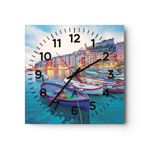 Ceas de perete - Ceas pe sticlă - O seară plină de culoare în port - 30x30 cm