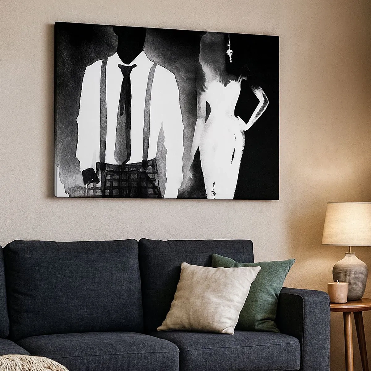 Tablou pe pânză Canvas - Personaje în stil noir, eleganță alb-negru și mister - 70x50cm - Într-o atmosferă noir - Decorațiune modernă pentru perete pentru living și dormitor ARTTOR