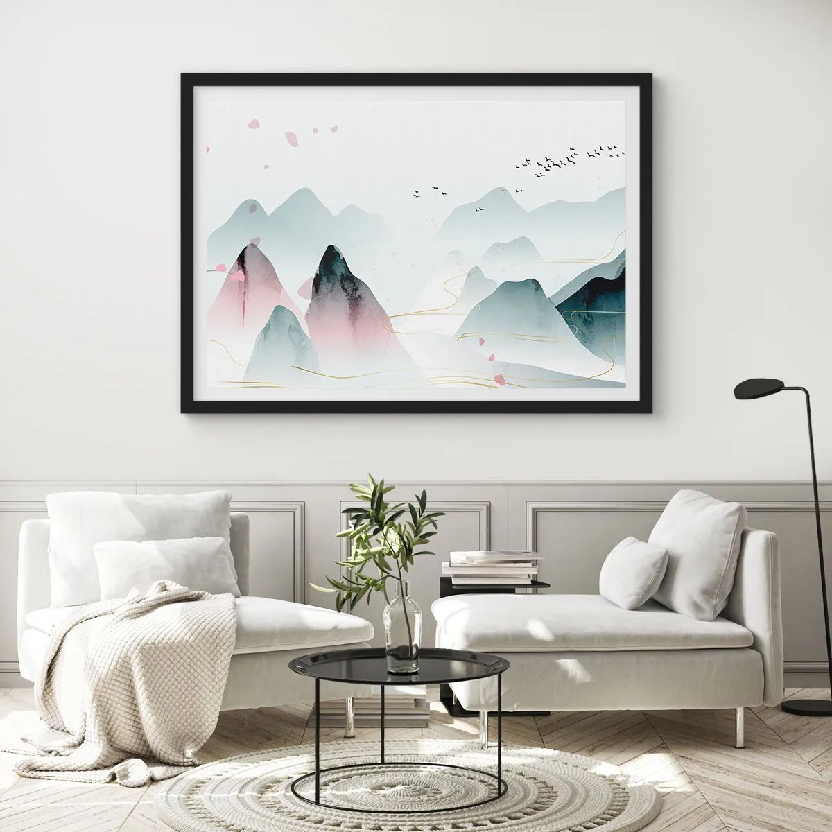 Poster în ramă neagră - Peste vârfuri - 100x70 cm