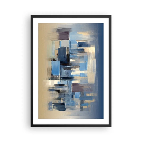 Poster în ramă neagră - Compoziție geometrică abstractă în nuanțe de albastru - 50x70cm - Construcție albastră - Decorațiune modernă pentru perete pentru living și dormitor ARTTOR
