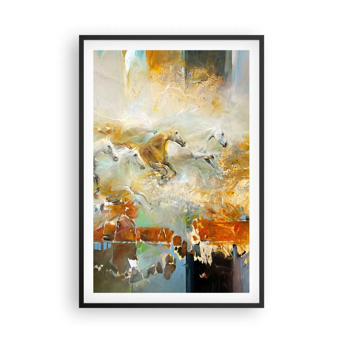 Poster în ramă neagră - Galopând prin lumină - 61x91 cm