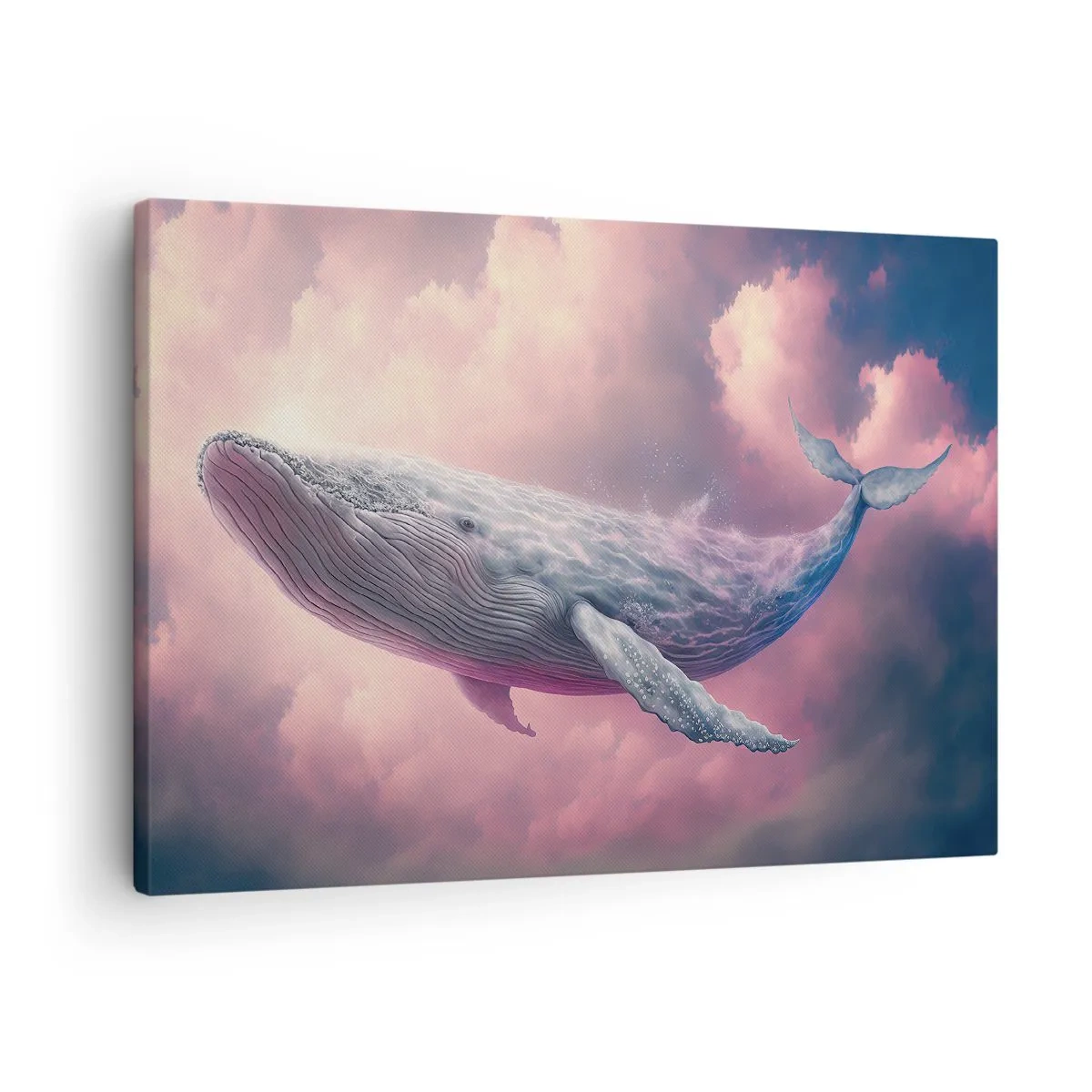 Tablou pe pânză Canvas - O balenă plutind printre nori la apus - 70x50cm - Șterge-ți ochii - Decorațiune modernă pentru perete pentru living și dormitor ARTTOR