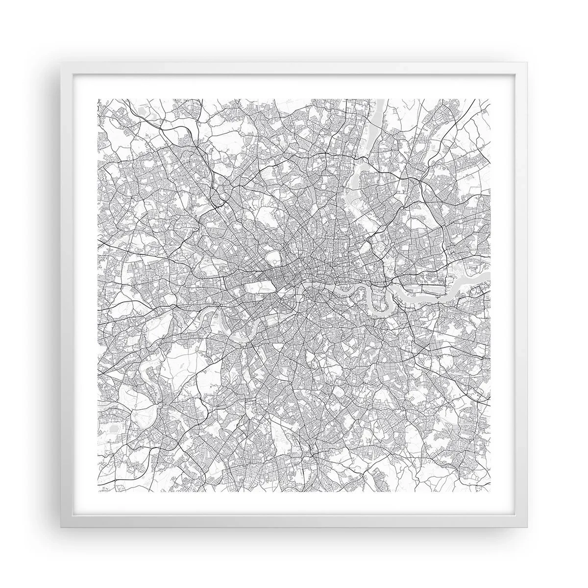 Poster în ramă albă - Harta labirintului din Londra - 60x60 cm