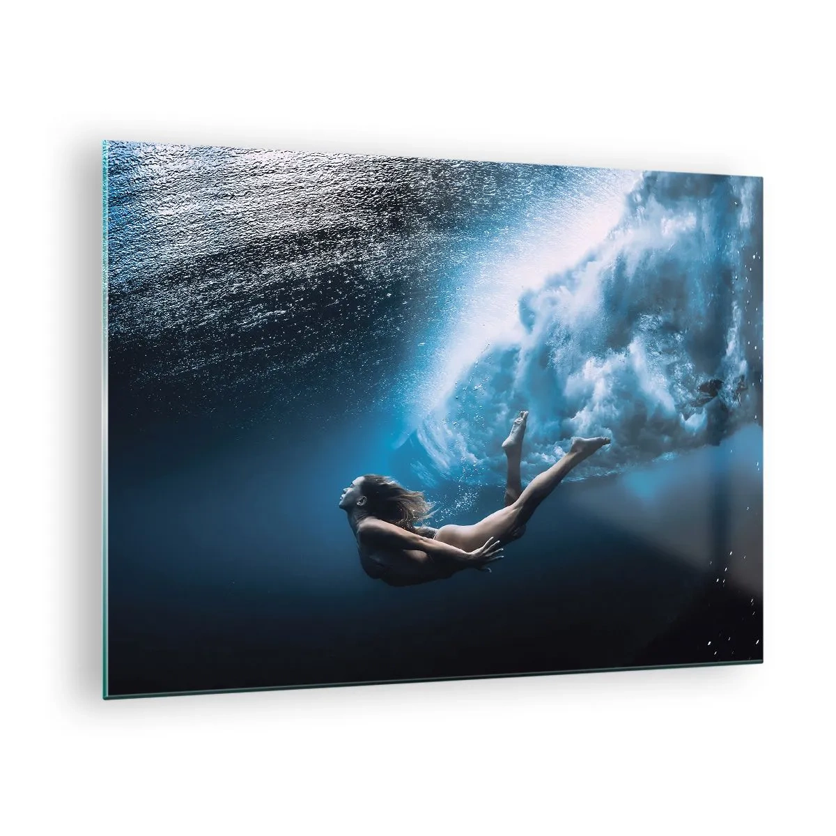 Tablou pe sticlă - Sirenă modernă - 70x50cm - Sirena modernă - Decorațiune modernă pentru perete pentru living și dormitor ARTTOR