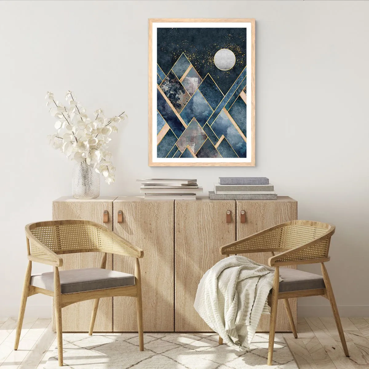 Poster în ramă de stejar deschis - Peisaj geometric - 50x70 cm