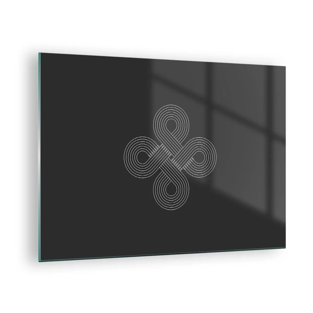 Tablou pe sticlă - Simbol celtic alb minimalist pe fundal negru - 70x50cm - În spirit celtic - Decorațiune modernă pentru perete pentru living și dormitor ARTTOR